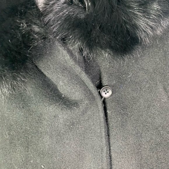 Black Wool Blend Faux Fur Trim Jacket - Picture 2 of 5